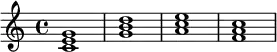 {<c'e'g'>1<g'b'd''><a'c''e''><f'a'c''>}
