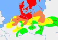 Expansion of early Germanic tribes into Central Europe (Roman "Germania"), 750–1&nbsp;B.C.E.