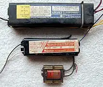 Several typical styles of magnetic ballasts for fluorescent lamps