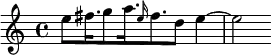\relative c''{\set Staff.midiInstrument=#"soprano sax"e8 fis16. g8 a16.\grace{e16}fis8. d8 e4~e2}